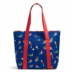 Vera Bradley Blue Tote with Bird Print and Red Straps